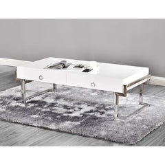 Silver Sled Coffee Table with Storage 2 Drawers with Metal Side Rails
