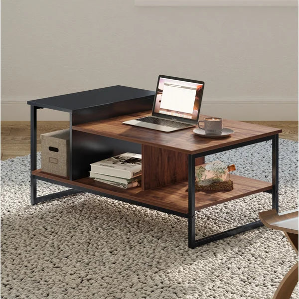 18.1" H x 31.5" W x 19.5" D Small Coffee Table With 2-Level Tabletop, 31.5", Oak Balck
