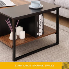 18.1" H x 31.5" W x 19.5" D Small Coffee Table With 2-Level Tabletop, 31.5", Oak Balck