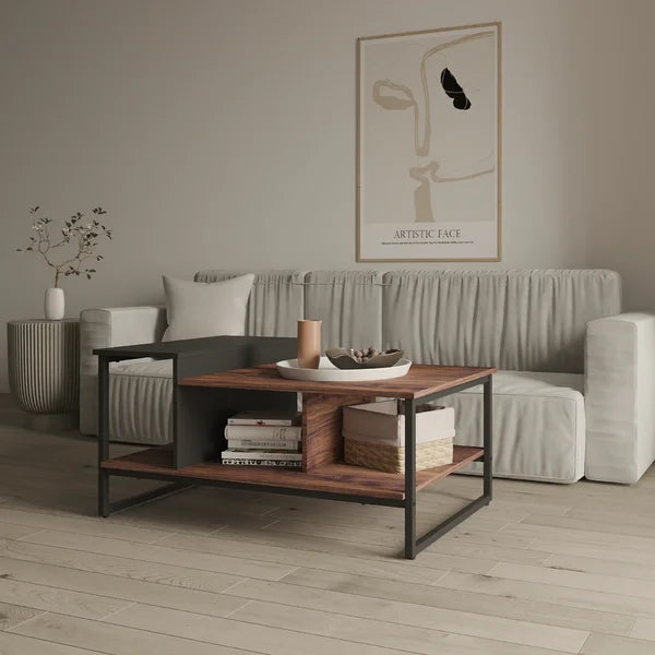 18.1" H x 31.5" W x 19.5" D Small Coffee Table With 2-Level Tabletop, 31.5", Oak Balck