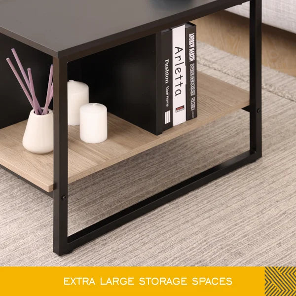 18.1" H x 31.5" W x 19.5" D Small Coffee Table With 2-Level Tabletop, 31.5", Oak Balck