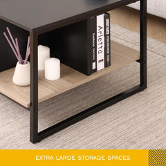 18.1" H x 31.5" W x 19.5" D Small Coffee Table With 2-Level Tabletop, 31.5", Oak Balck