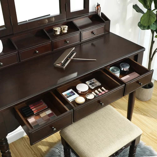 Brown Soares 42.5'' Wide Vanity Set with Stool and Mirror