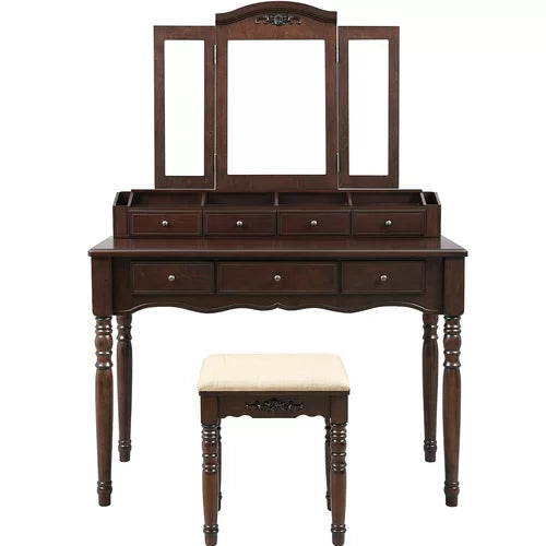 Brown Soares 42.5'' Wide Vanity Set with Stool and Mirror