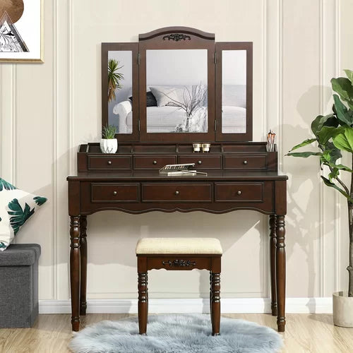 Brown Soares 42.5'' Wide Vanity Set with Stool and Mirror