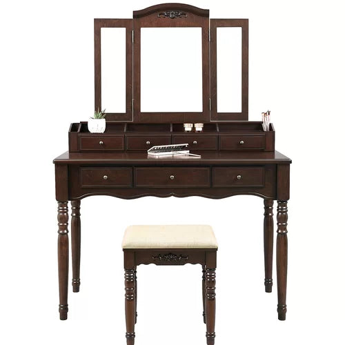 Brown Soares 42.5'' Wide Vanity Set with Stool and Mirror