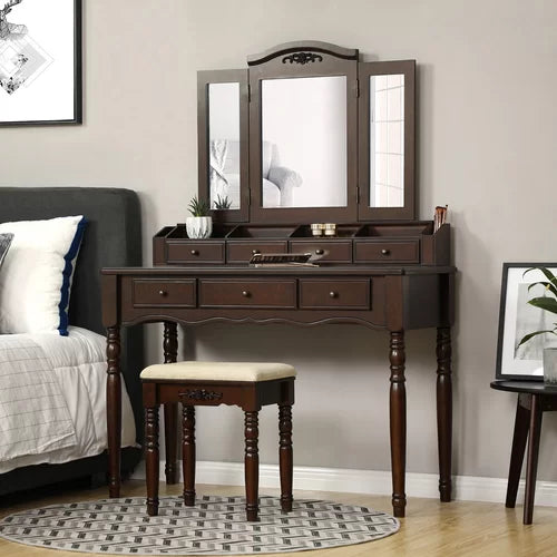 Brown Soares 42.5'' Wide Vanity Set with Stool and Mirror