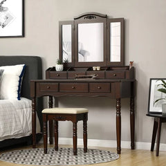 Brown Soares 42.5'' Wide Vanity Set with Stool and Mirror