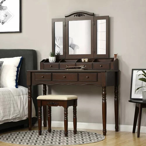 Brown Soares 42.5'' Wide Vanity Set with Stool and Mirror