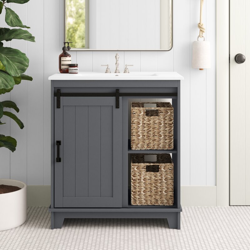 Sofia 30” Single Bathroom Vanity Set Slatted Design and Metal Track Hardware