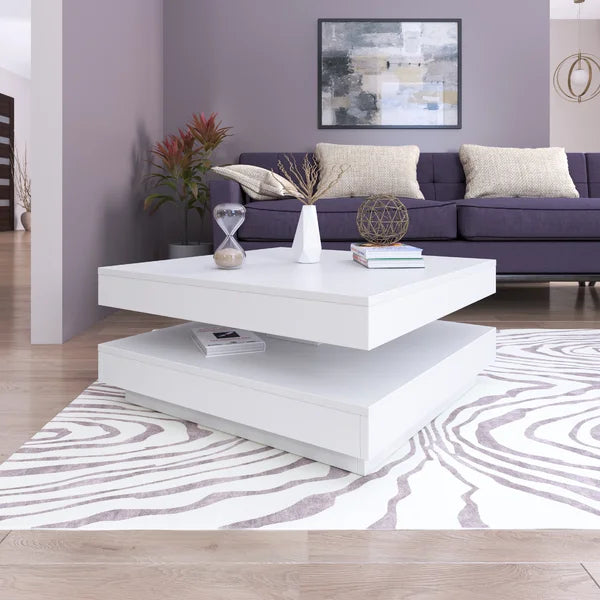 Solid Coffee Table with Storage Rotatable Table Top Modern Design