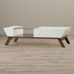 White Soto 4 Legs Coffee Table with Storage Mid-Century Modern Style Splayed Legs