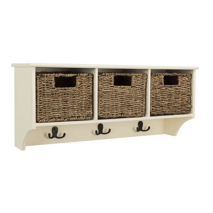 White Sprague 28'' Wide 3 - Hook Wall Hook with Storage Solid Manufactured Wood
