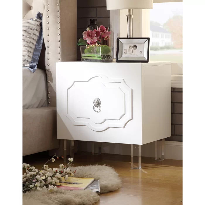 Solid Wood White Stahl 24'' Tall Nightstand Perfect for Bedside Provide Storage Space