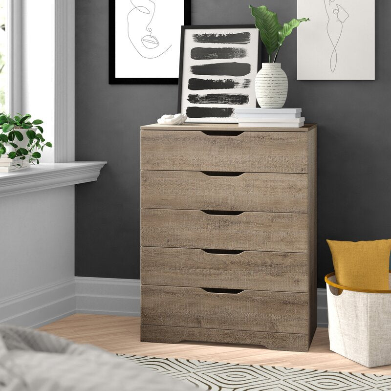 Weathered Oak 5 Drawer 33'' W Chest 5 Large Drawers, the Dresser Provides Plenty of Room for Clothes Storage Keeping your Space Organized