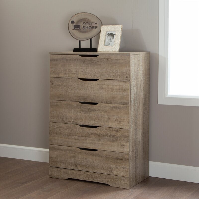 Weathered Oak 5 Drawer 33'' W Chest 5 Large Drawers, the Dresser Provides Plenty of Room for Clothes Storage Keeping your Space Organized