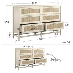 Stehouse 6 Drawer 59.4'' W Double Dresser Made of Laminated MDF and Particleboard Pairs