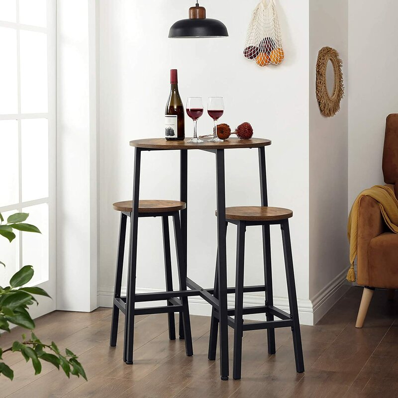 25.59'' Counter Stool Set of 2 Rustic Round Seat and Matte Frame