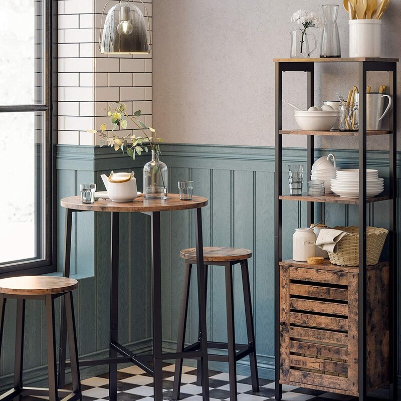 25.59'' Counter Stool Set of 2 Rustic Round Seat and Matte Frame