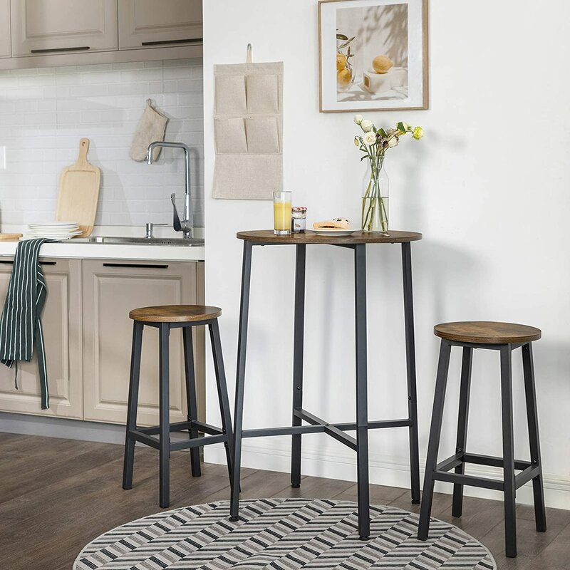 25.59'' Counter Stool Set of 2 Rustic Round Seat and Matte Frame