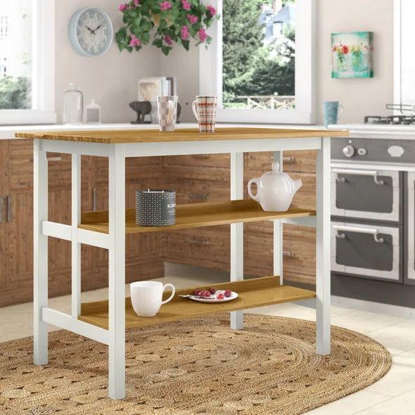 Stetler 45'' Wide Prep Table with Solid Wood Top Two Lower Shelves Provide Storage Space
