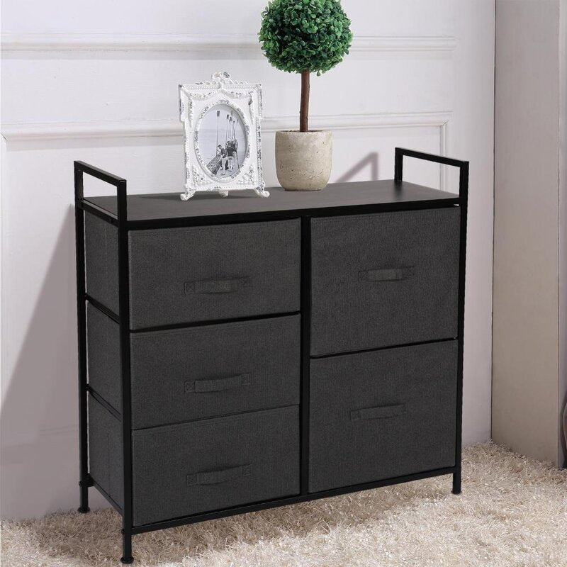 Storage Tower With 5Drawers-Fabric Dresser Organizer Unit For Bedroom