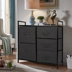 Storage Tower With 5Drawers-Fabric Dresser Organizer Unit For Bedroom