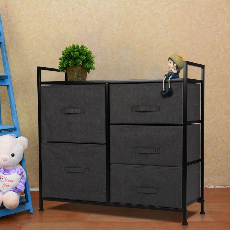 Storage Tower With 5Drawers-Fabric Dresser Organizer Unit For Bedroom
