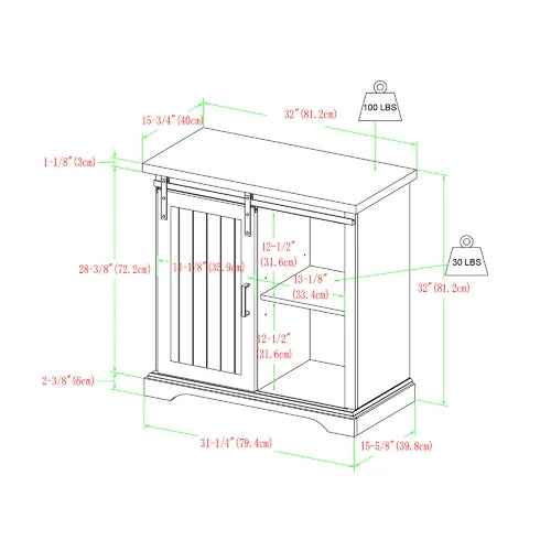 Solid White Stotfold 32'' Wide Server Powder Coated Steel