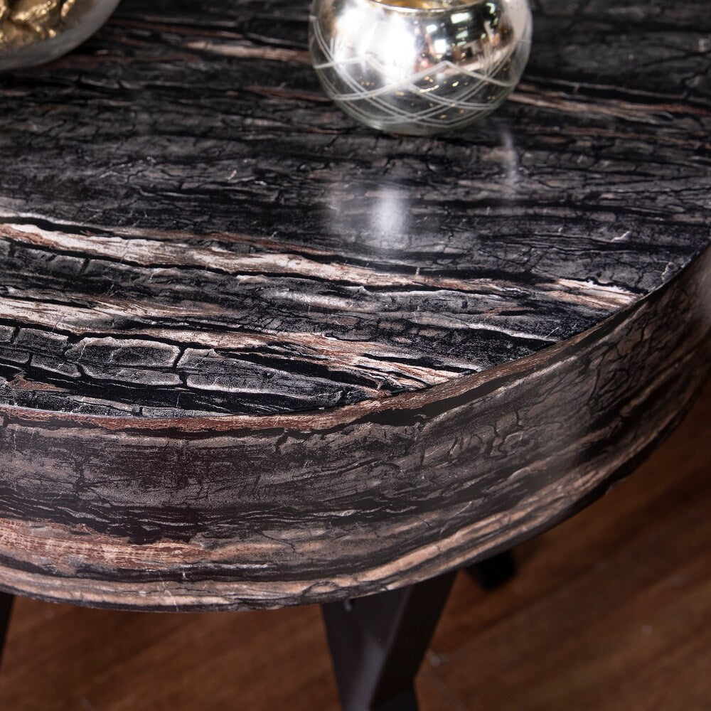 Contemporary Black Faux Stone End Table Fits Alongside your Living Room Sofa or Into your Entryway