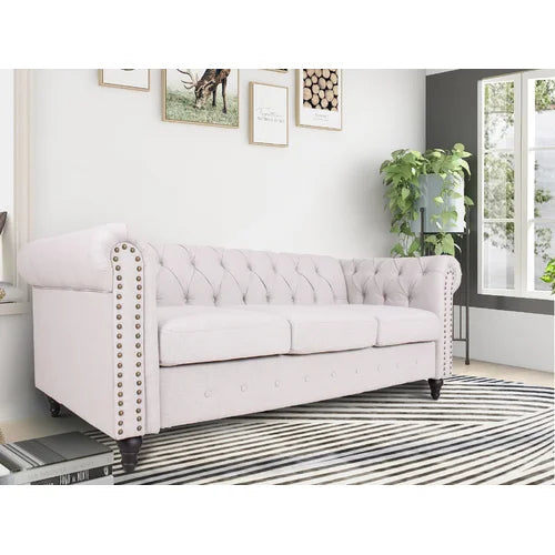 Light Gray Strock 81'' Rolled Arm Chesterfield Sofa Durable Construction Design