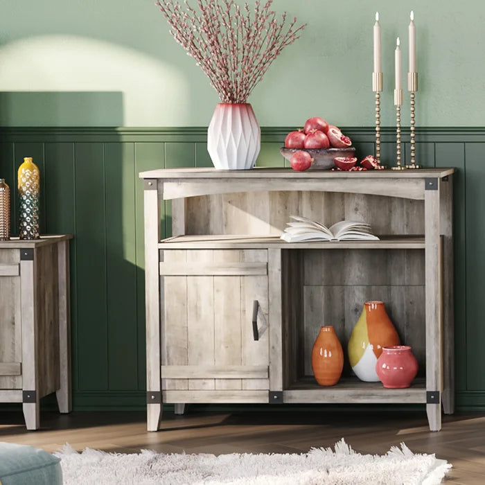 White Stuart 37.2'' Wide Sideboard Farmhouse Kitchen Wine Cabinet X-Shaped Storage Rack
