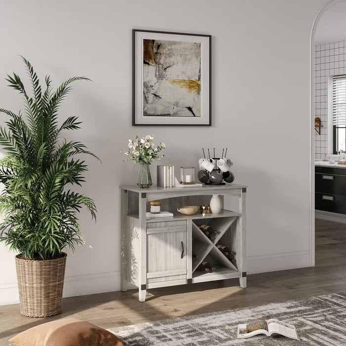 White Stuart 37.2'' Wide Sideboard Farmhouse Kitchen Wine Cabinet X-Shaped Storage Rack