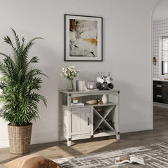 White Stuart 37.2'' Wide Sideboard Farmhouse Kitchen Wine Cabinet X-Shaped Storage Rack