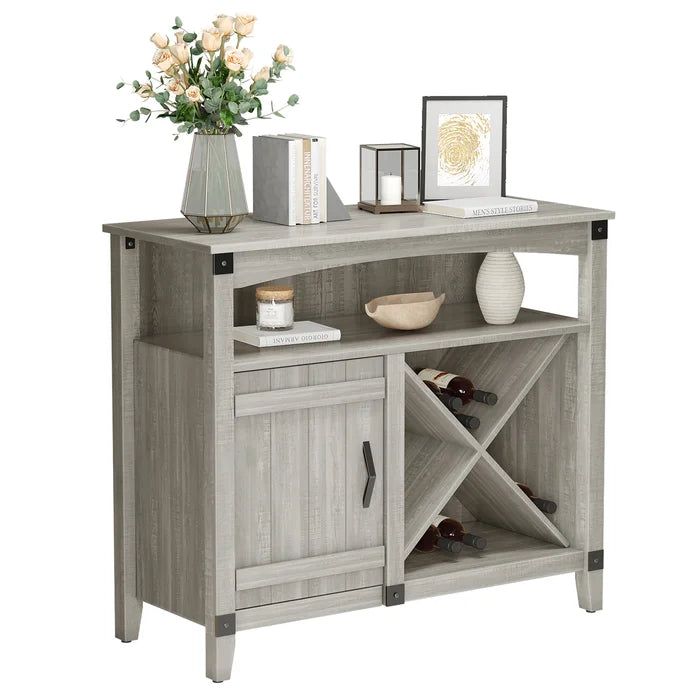 White Stuart 37.2'' Wide Sideboard Farmhouse Kitchen Wine Cabinet X-Shaped Storage Rack