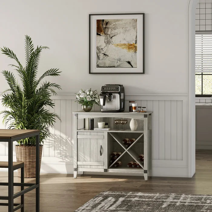 White Stuart 37.2'' Wide Sideboard Farmhouse Kitchen Wine Cabinet X-Shaped Storage Rack