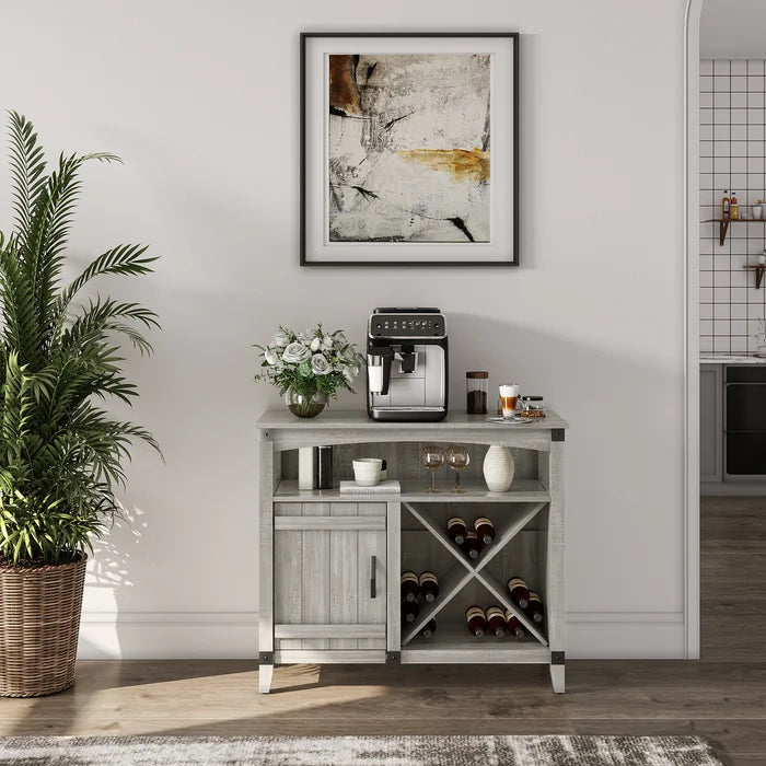 White Stuart 37.2'' Wide Sideboard Farmhouse Kitchen Wine Cabinet X-Shaped Storage Rack