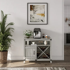 White Stuart 37.2'' Wide Sideboard Farmhouse Kitchen Wine Cabinet X-Shaped Storage Rack