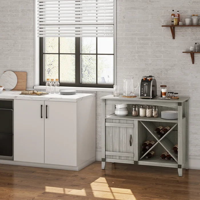 White Stuart 37.2'' Wide Sideboard Farmhouse Kitchen Wine Cabinet X-Shaped Storage Rack