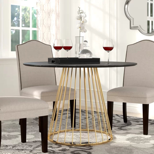 Black Marble Sukabumi 45'' Pedestal Dining Table Crafted from a Blend of Engineered Wood