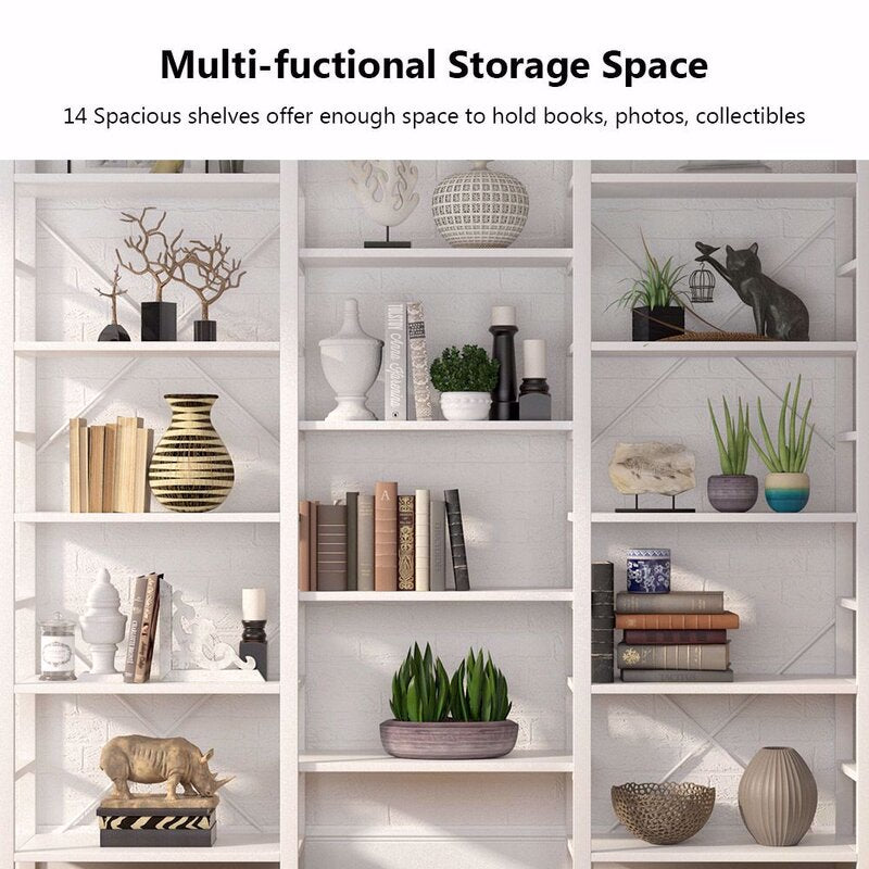 White 69'' H x 70.86'' W Steel Etagere Bookcase Triple Wide Open Bookcase is Perfect for Storing Books, Files, and all your Favorite Decorative