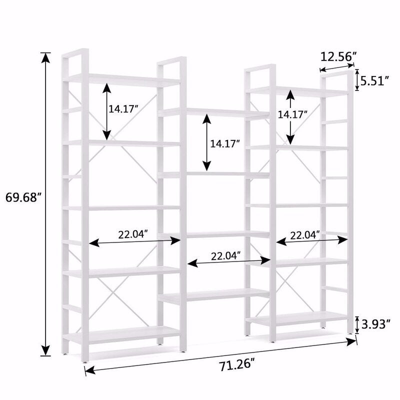White 69'' H x 70.86'' W Steel Etagere Bookcase Triple Wide Open Bookcase is Perfect for Storing Books, Files, and all your Favorite Decorative