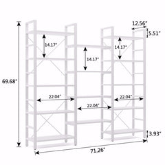 White 69'' H x 70.86'' W Steel Etagere Bookcase Triple Wide Open Bookcase is Perfect for Storing Books, Files, and all your Favorite Decorative
