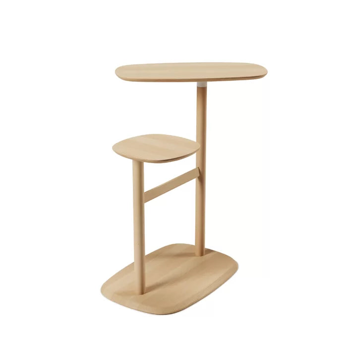 Natural Solid Wood Floor Shelf End Table Modern Side Table with Two Interchangeable Swiveling Table Tops
