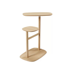 Natural Solid Wood Floor Shelf End Table Modern Side Table with Two Interchangeable Swiveling Table Tops