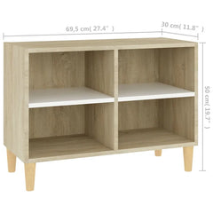 White Sonoma Oak TV Stand for TVs up to 32" Four Wooden Legs is Stable and Sturdy