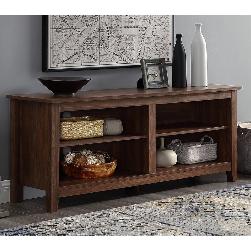 Dark Walnut TV Stand for TVs up to 65" Clean Lined Silhouette and Neutral Solid