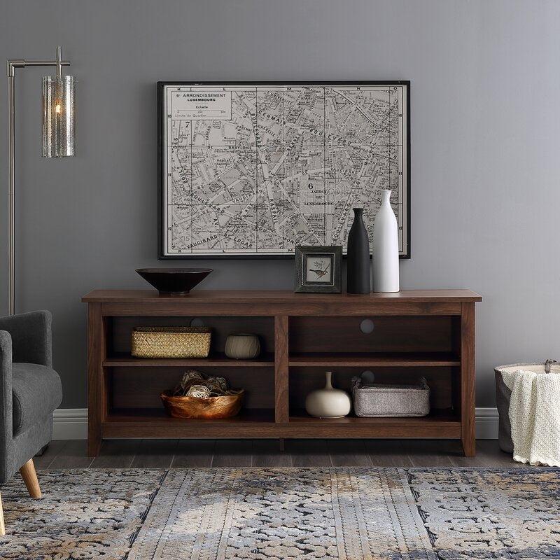Dark Walnut TV Stand for TVs up to 65" Clean Lined Silhouette and Neutral Solid