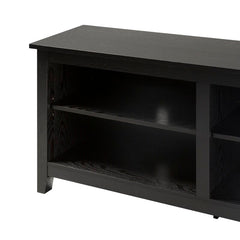 Black TV Stand for TVs up to 65" for your Living Room Look or Den Four Open Shelves for Keeping DVDs and Media Players