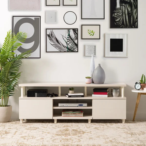 White TV Stand for TVs up to 70" Adjustable shelves Perfect Combines Storage Space and Style